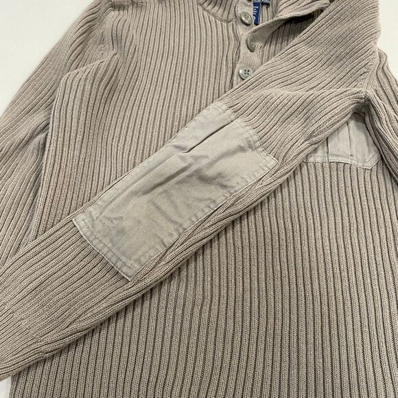 American Rag Men’s Ribbed Henley Sweater Beige Taupe 100% Cotton Size Large Pock - Picture 8 of 8